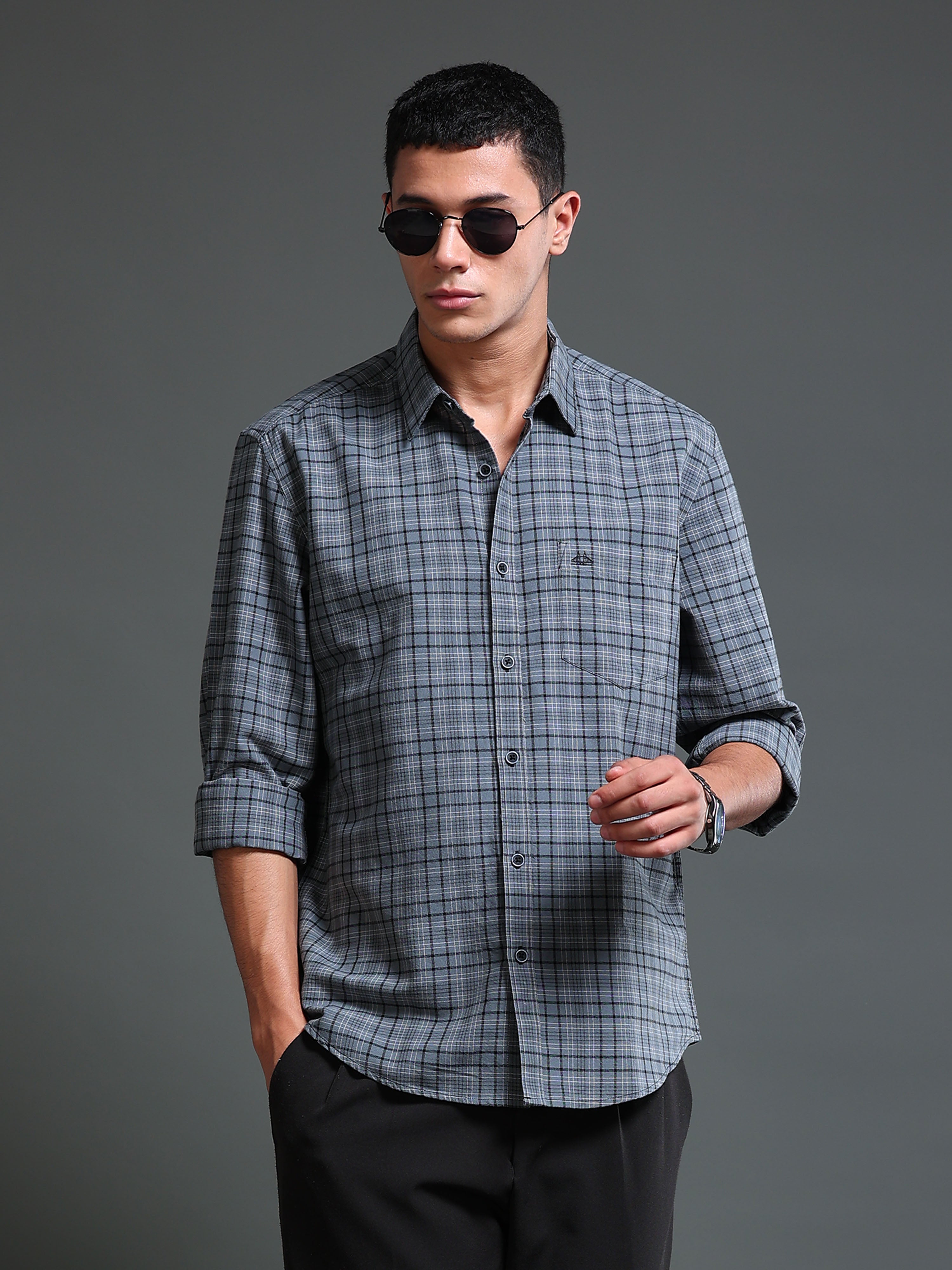Men's Premium Oxford Grey Checks Shirt