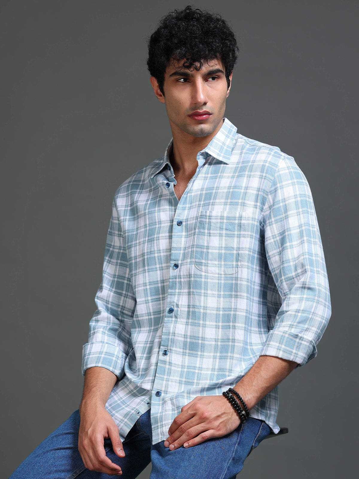 Men's Slub Herringbone Checks Shirt