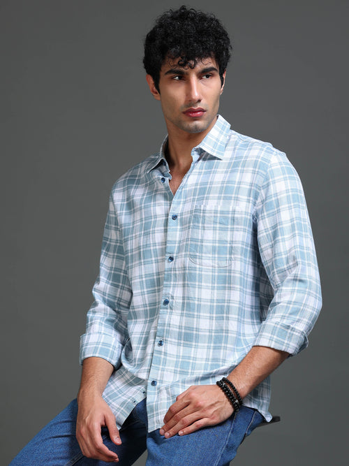 Men's Slub Herringbone Checks Shirt