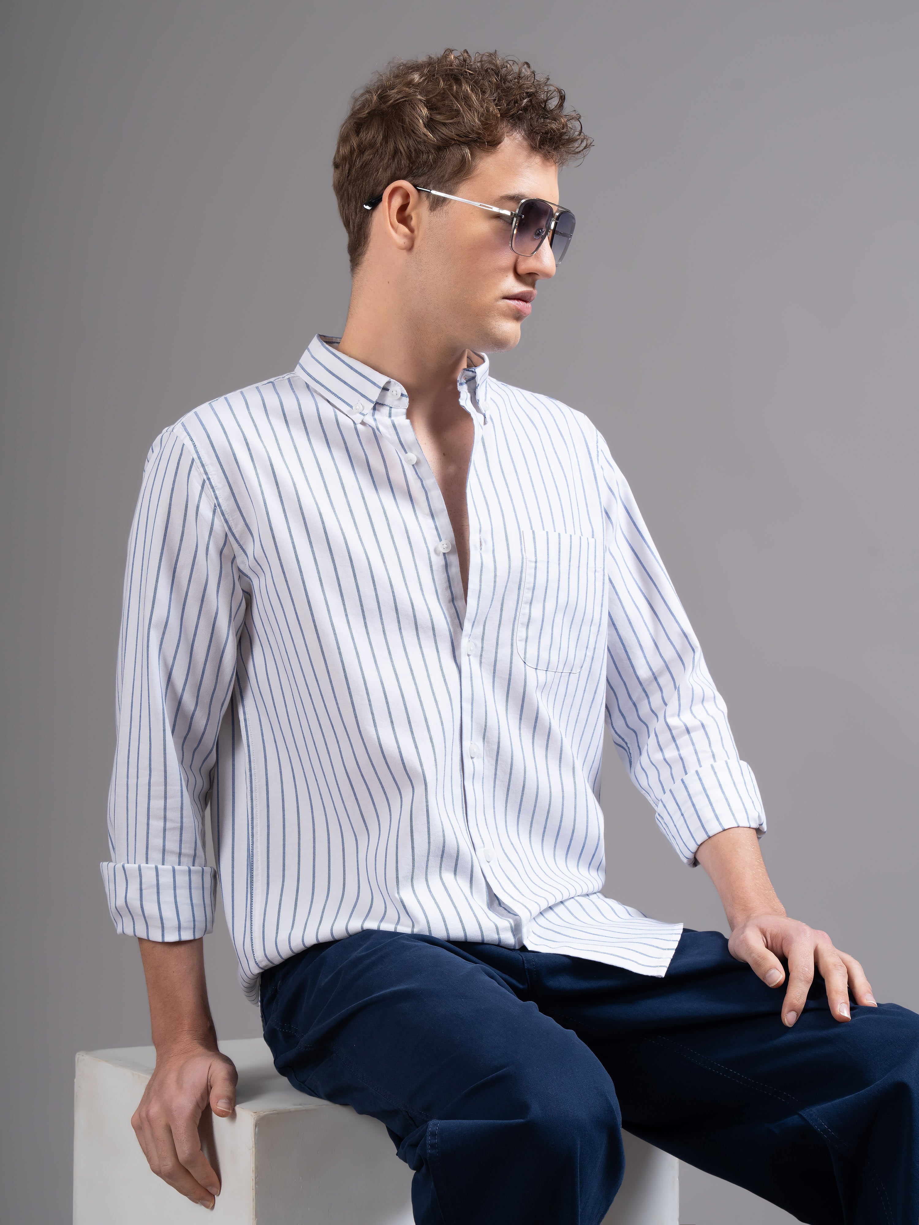Men Striped Button-Down Collar Smart Slim Fit Shirt