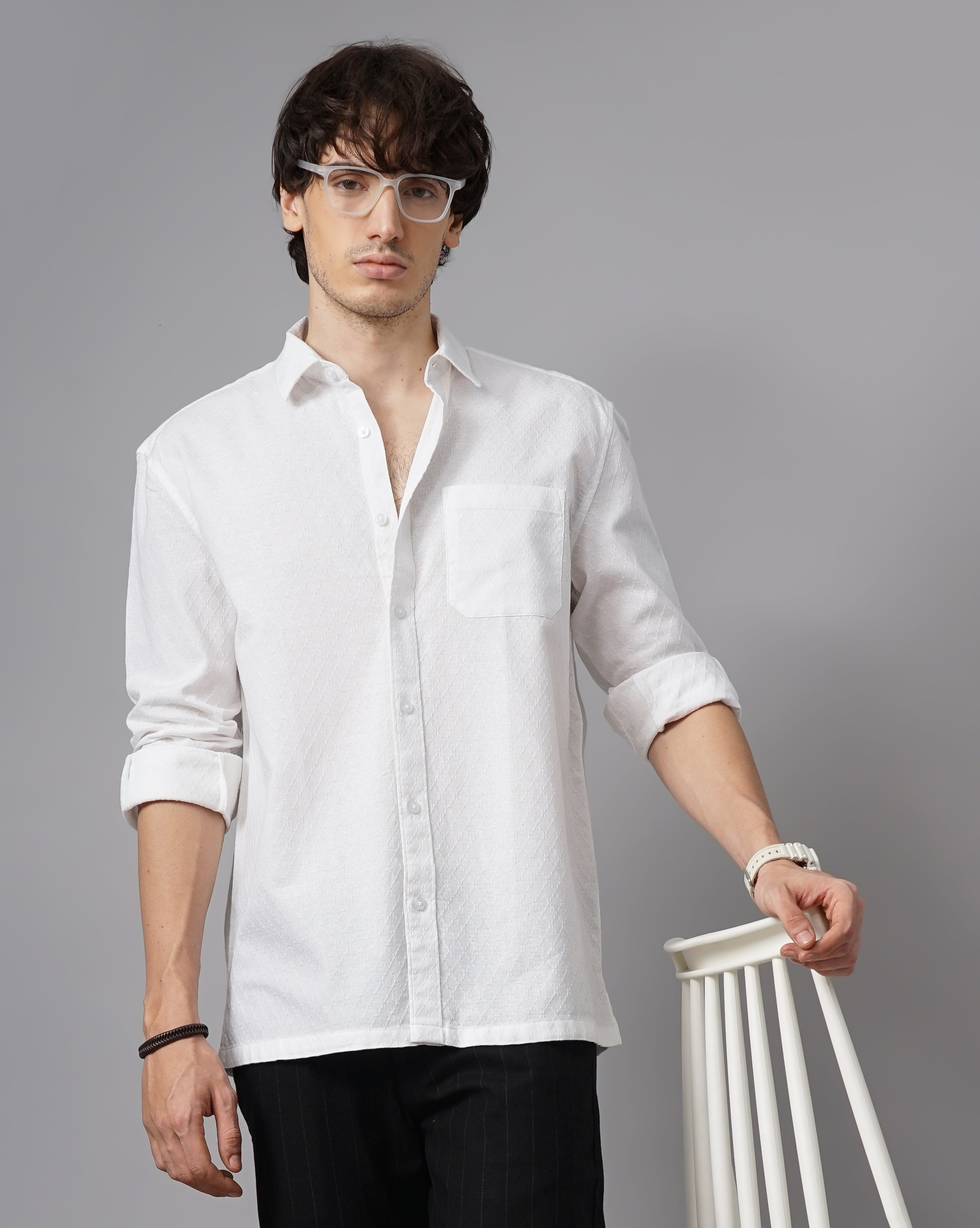 MEN'S SELF DESIGN REGULAR FIT SHIRT