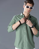 Green Self Design Dobby Casual Shirt