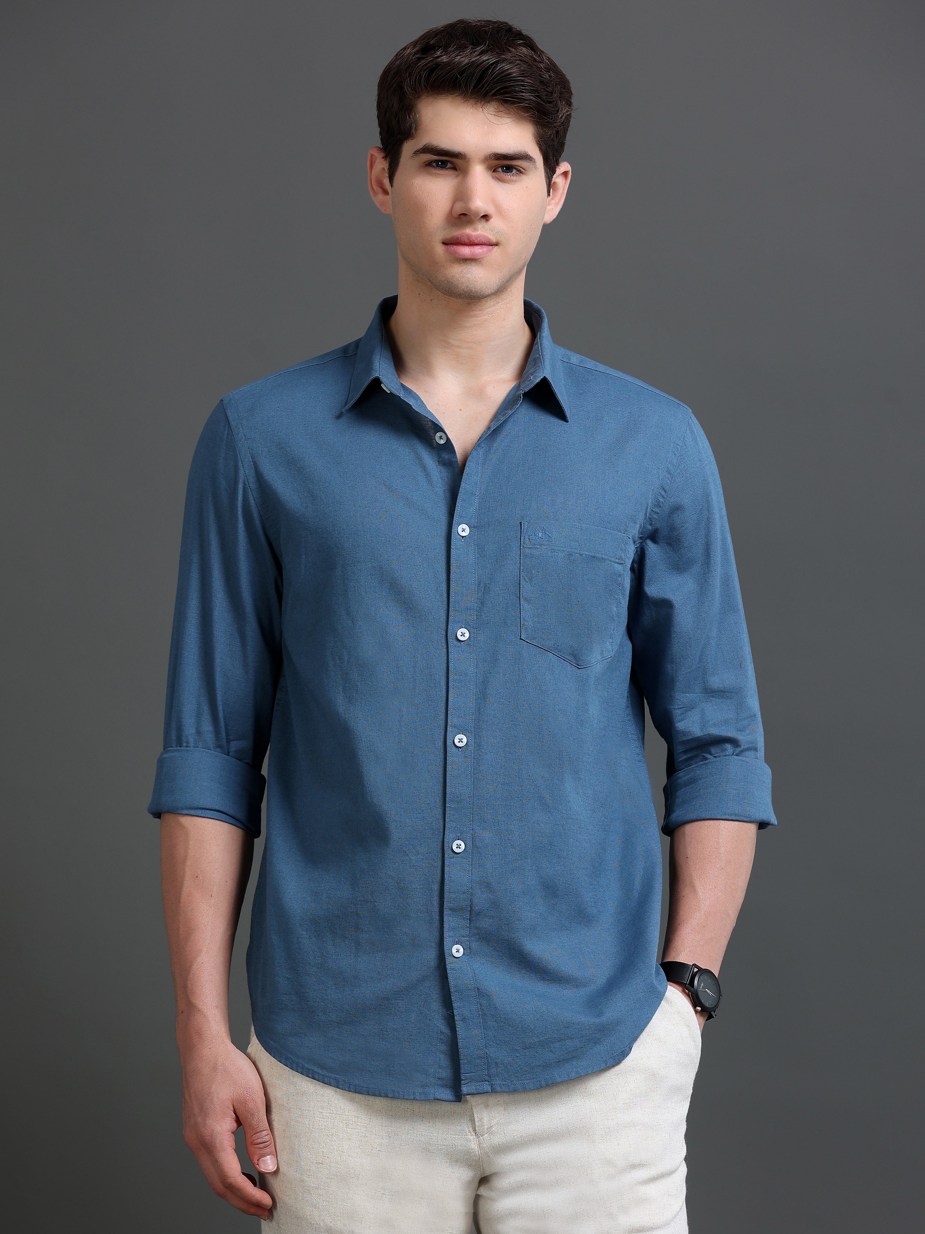 Men's  Slub Slim Fit Solid Shirt