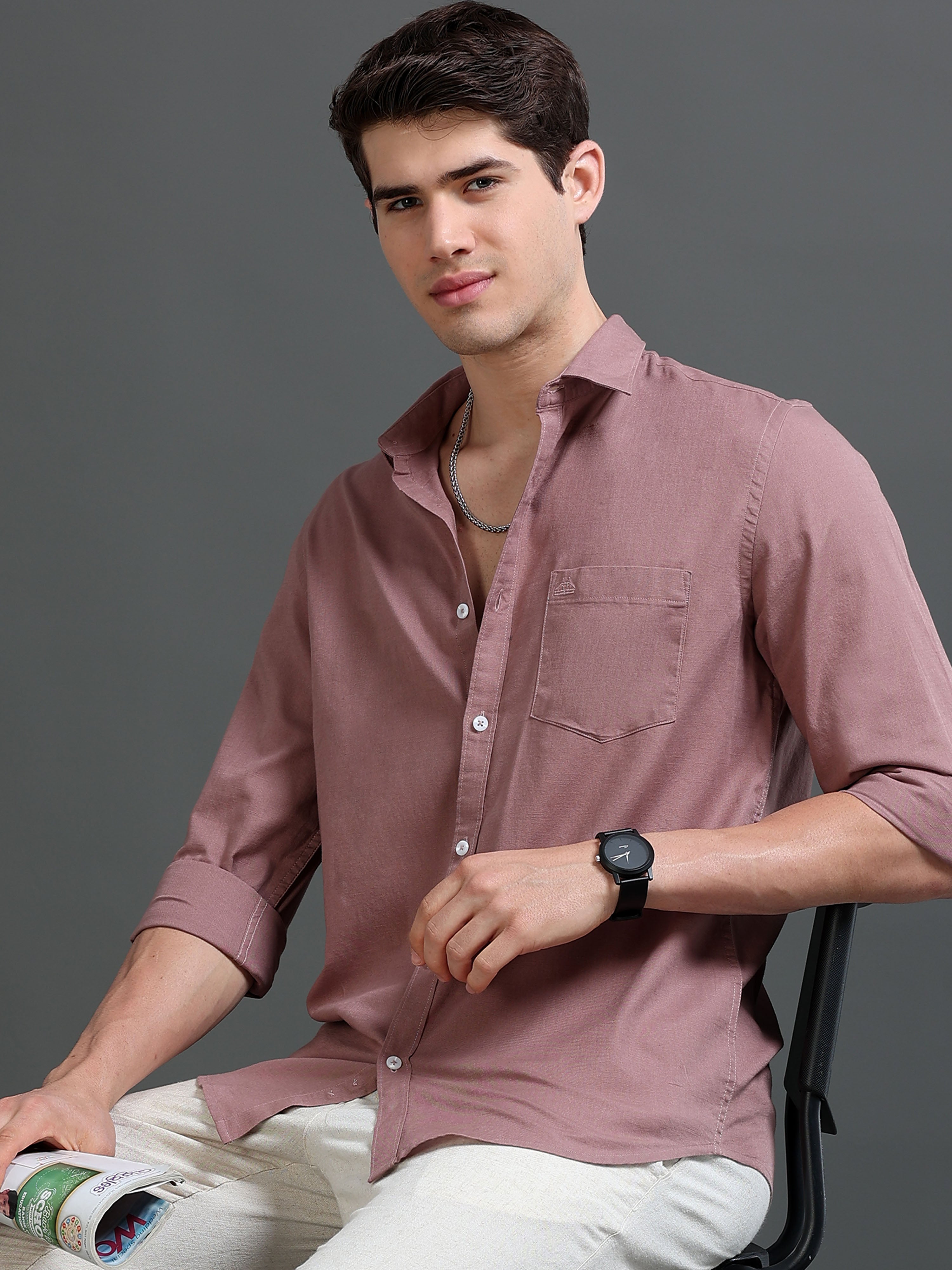 Men's Slub Slim Fit Solid Shirt