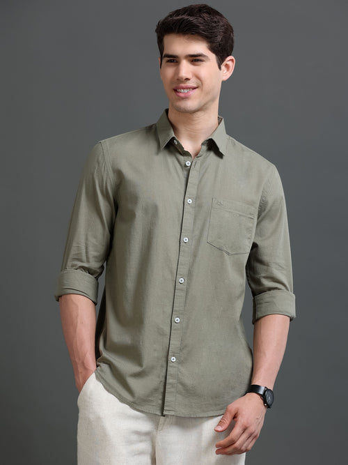 Men's Slub Slim Fit Solid Shirt