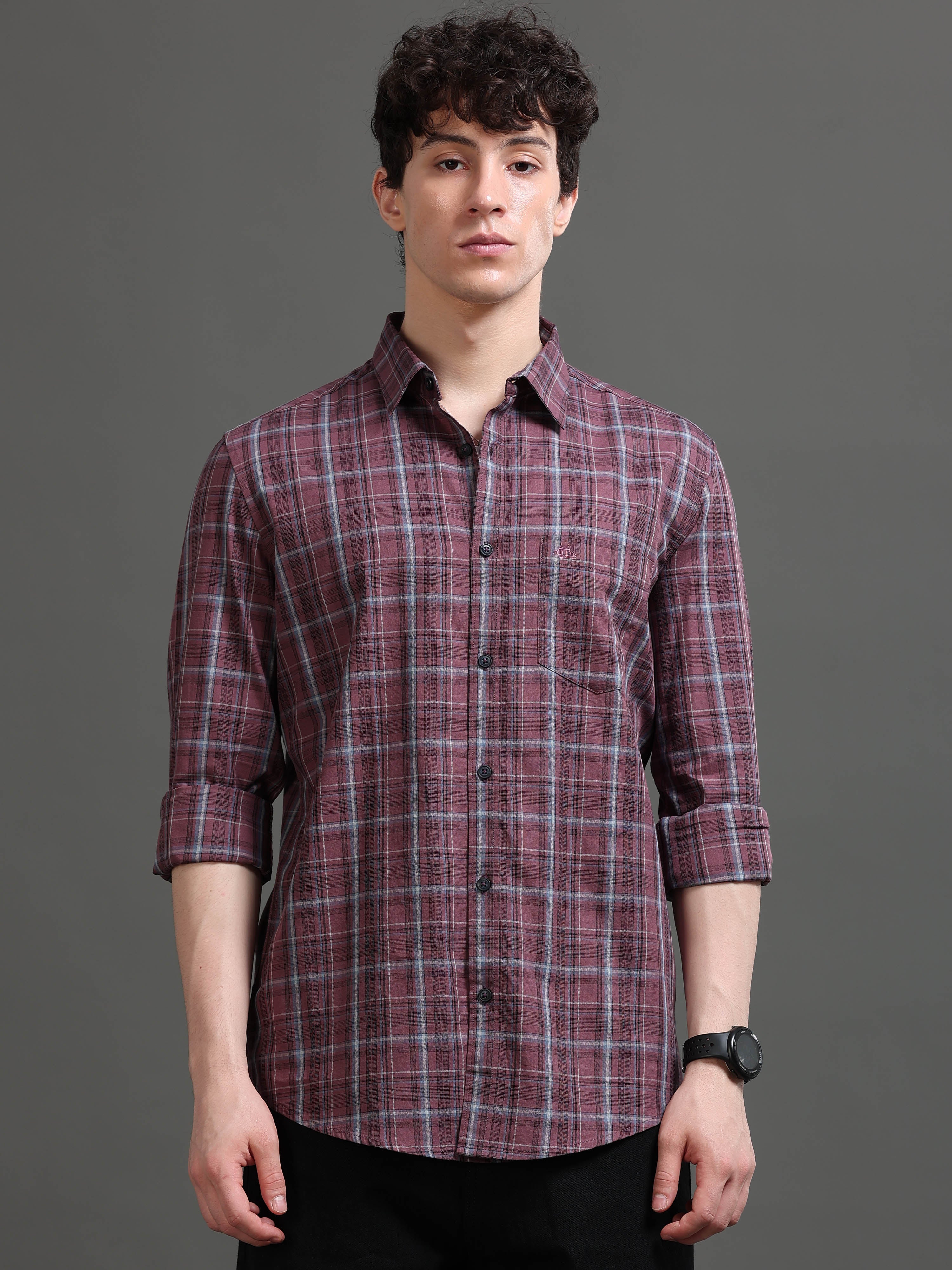 Men Smart Slim Fit Tartan Checks Checked Casual Shirt