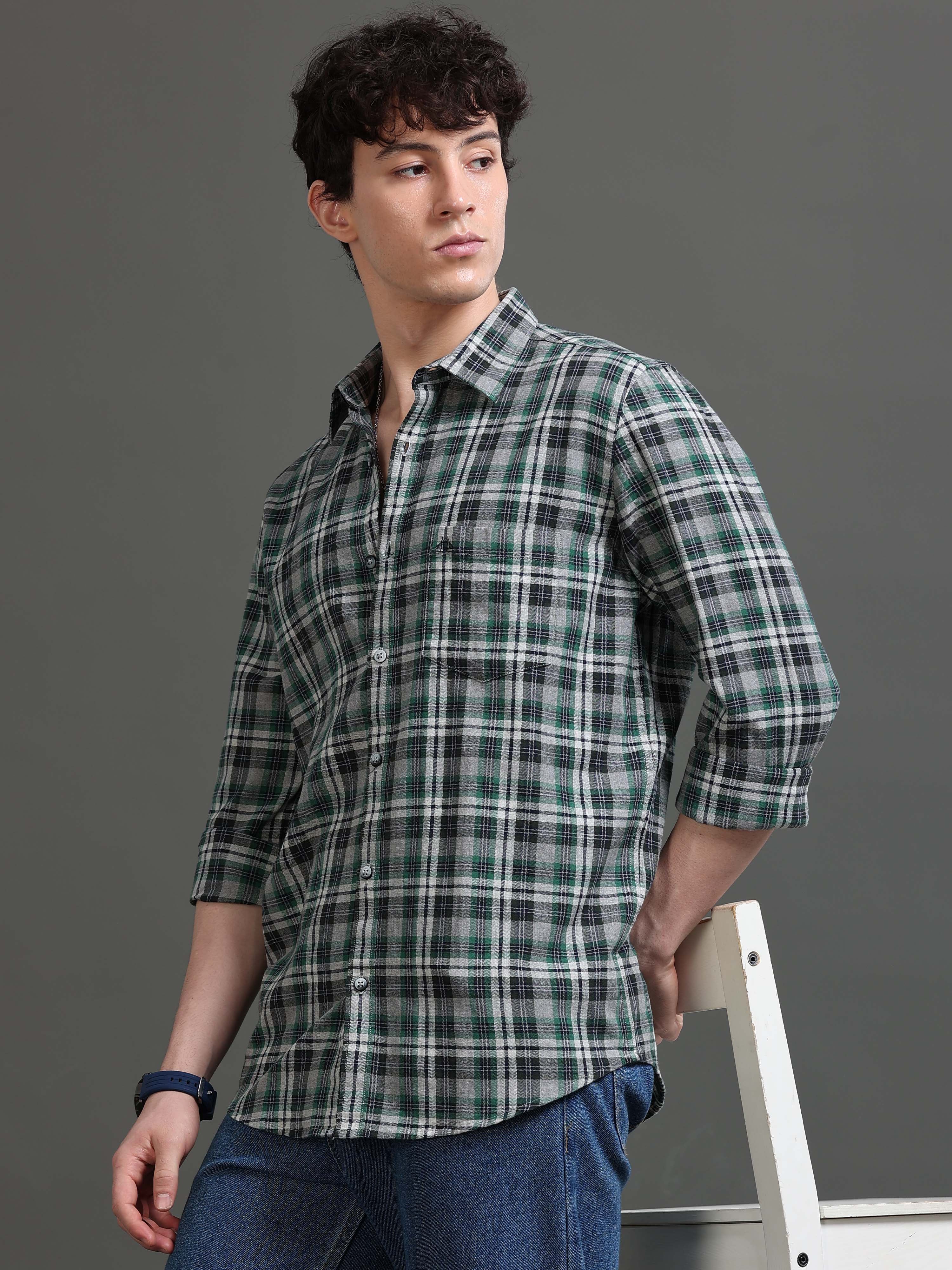 Men Smart Slim Fit Tartan Checks Checked Casual Shirt