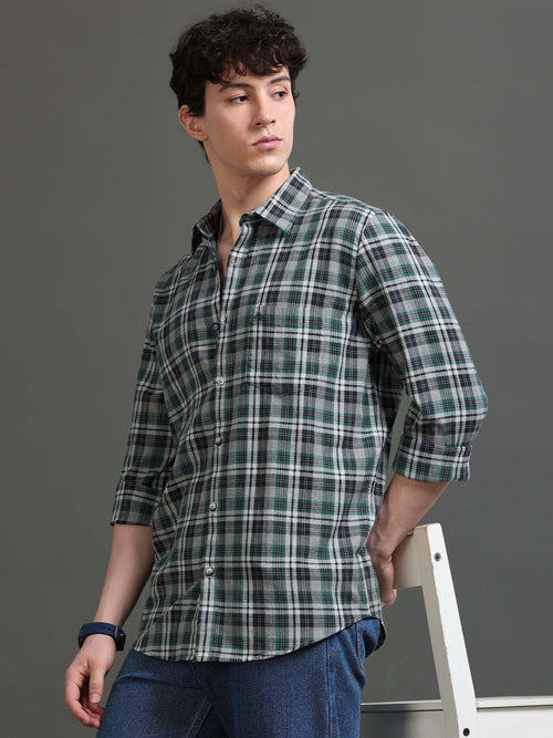Men Smart Slim Fit Tartan Checks Checked Casual Shirt