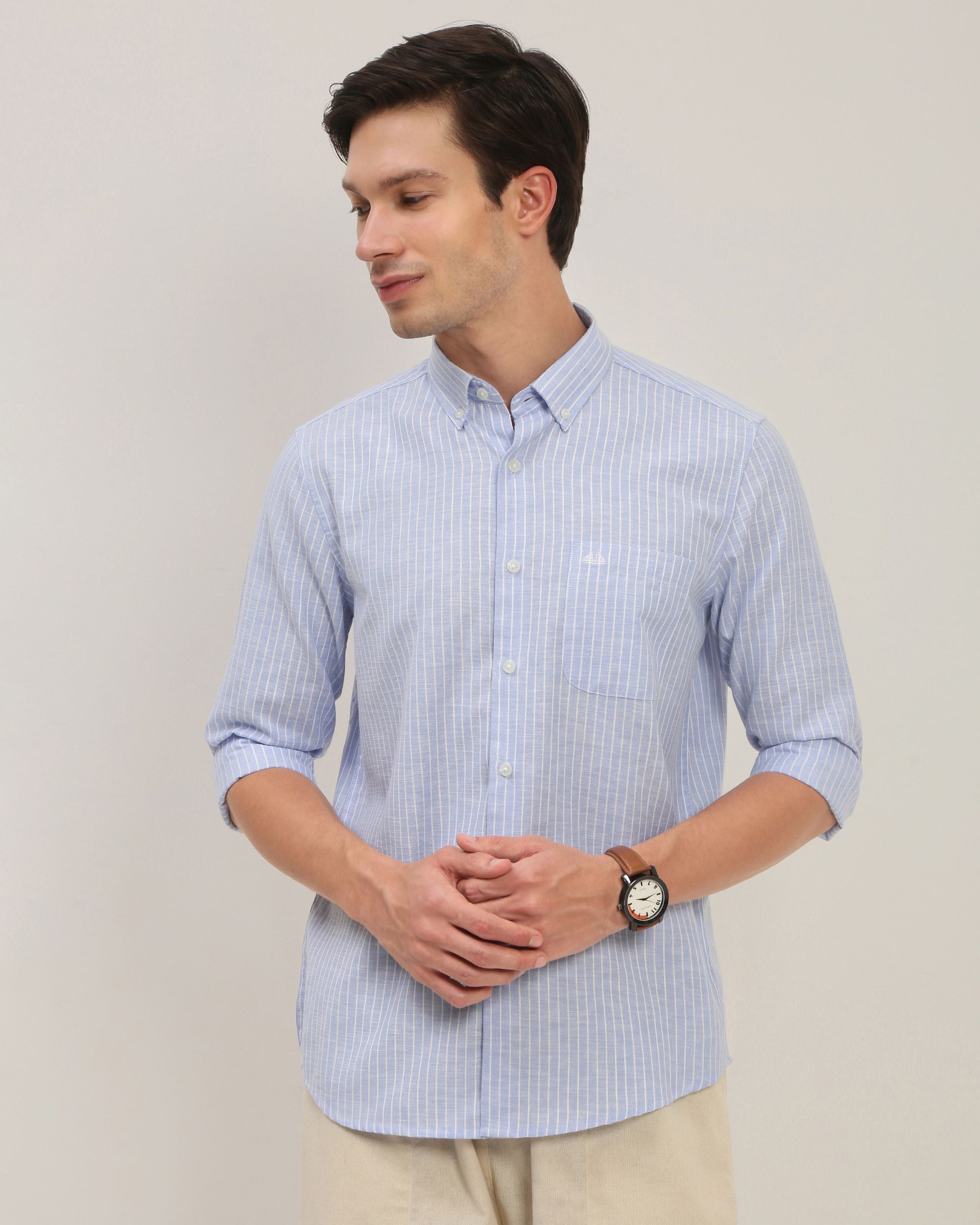Smart Slim Fit Striped Button-Down Collar Cotton Casual Shirt