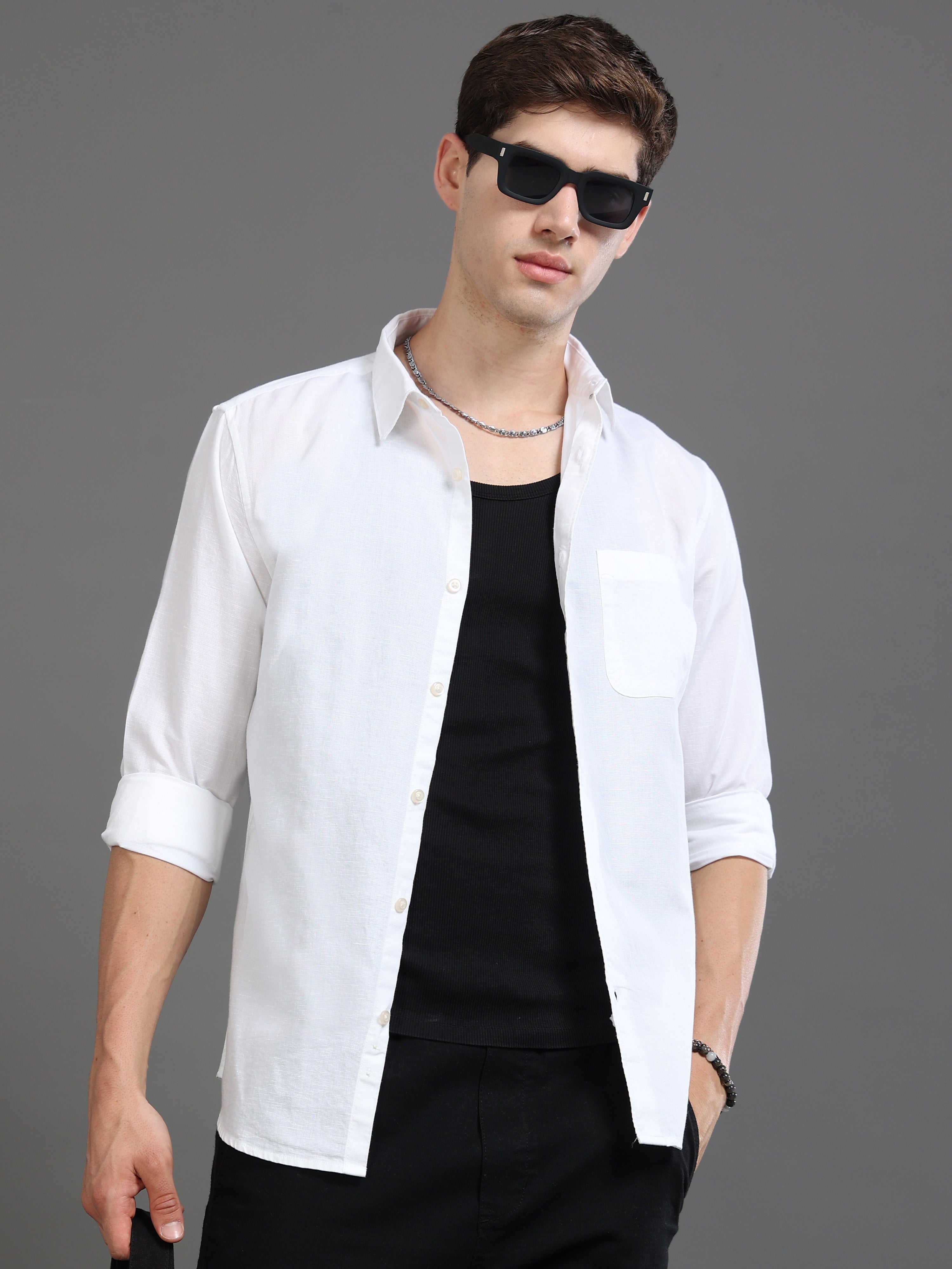 Men Smart Cotton Linen Slim Fit Shirt
