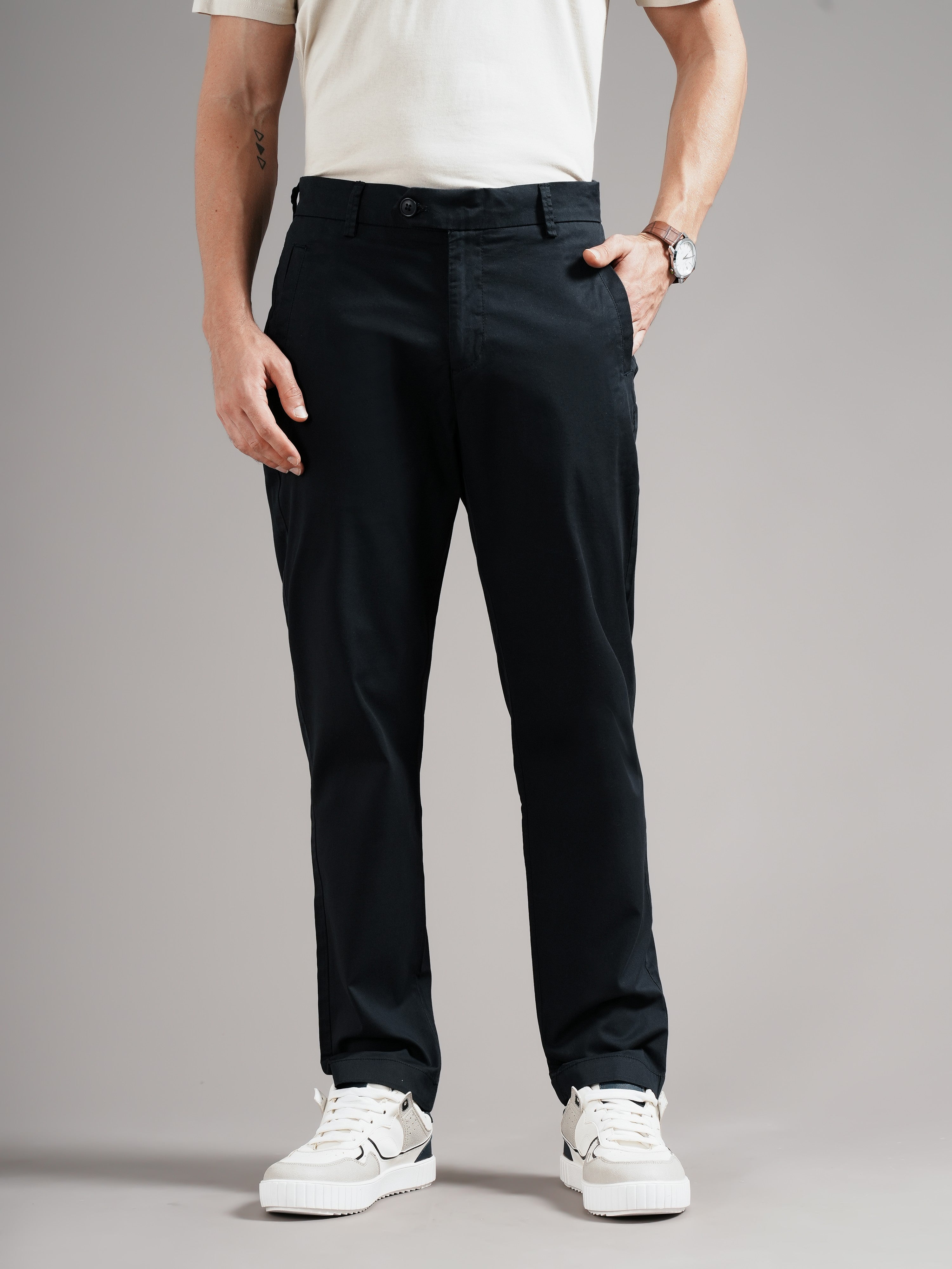 Men Tailored Low-Rise Chinos Trousers