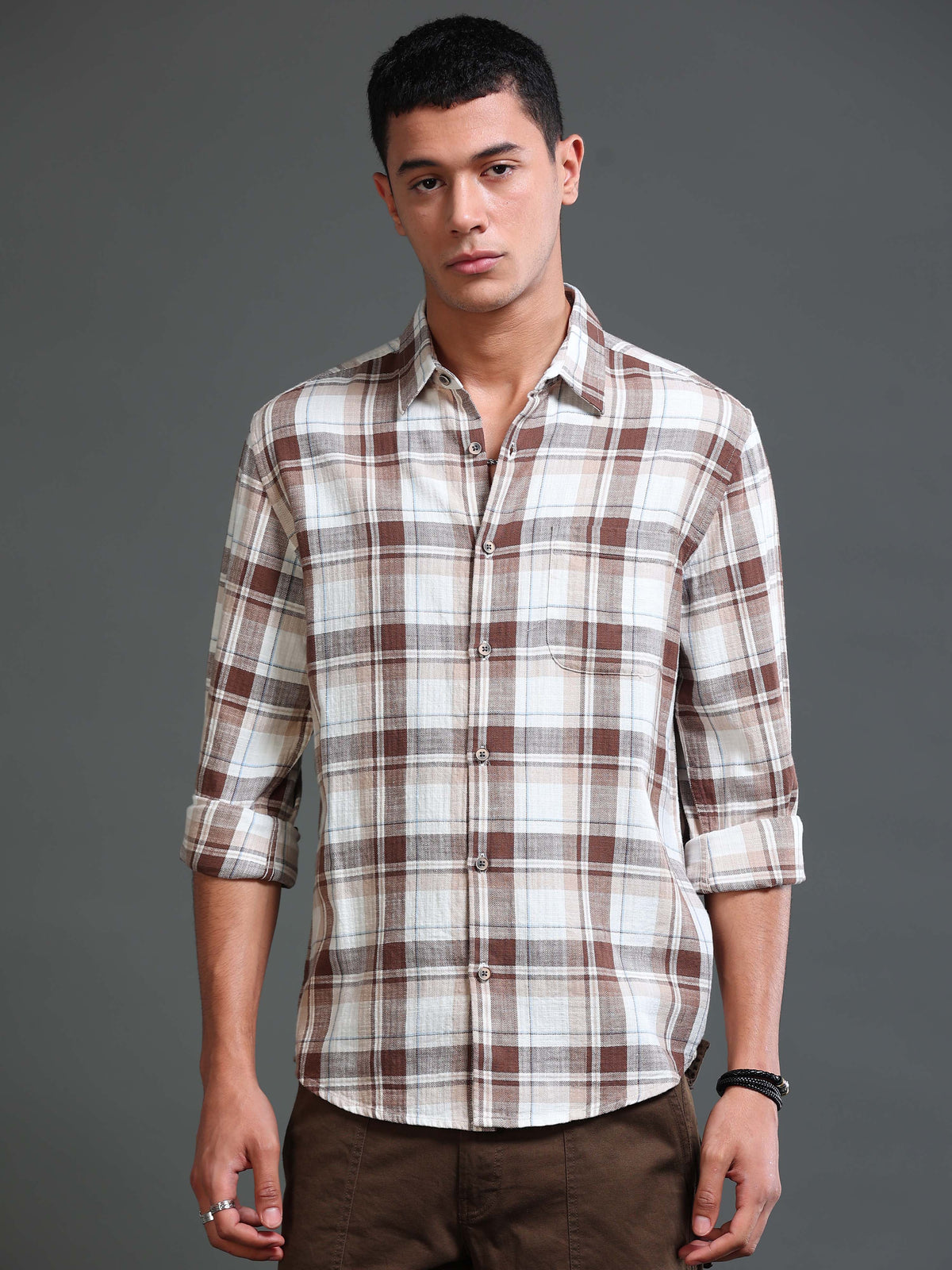 Men's Premium Oxford Checks Brown Shirt