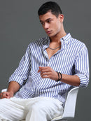 Men Stripes Navy Shirts
