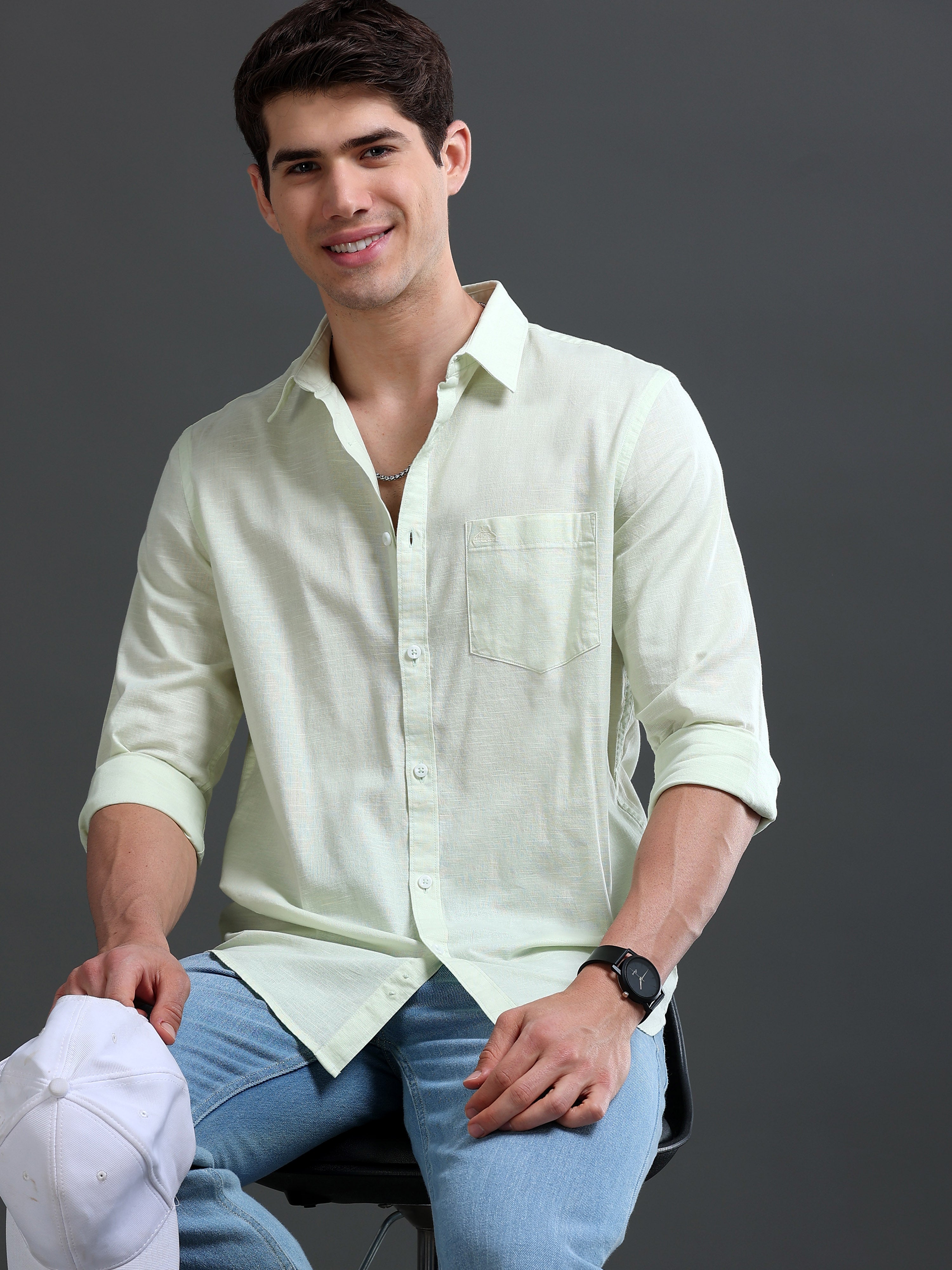 Men's Slub Slim Fit Solid Shirt