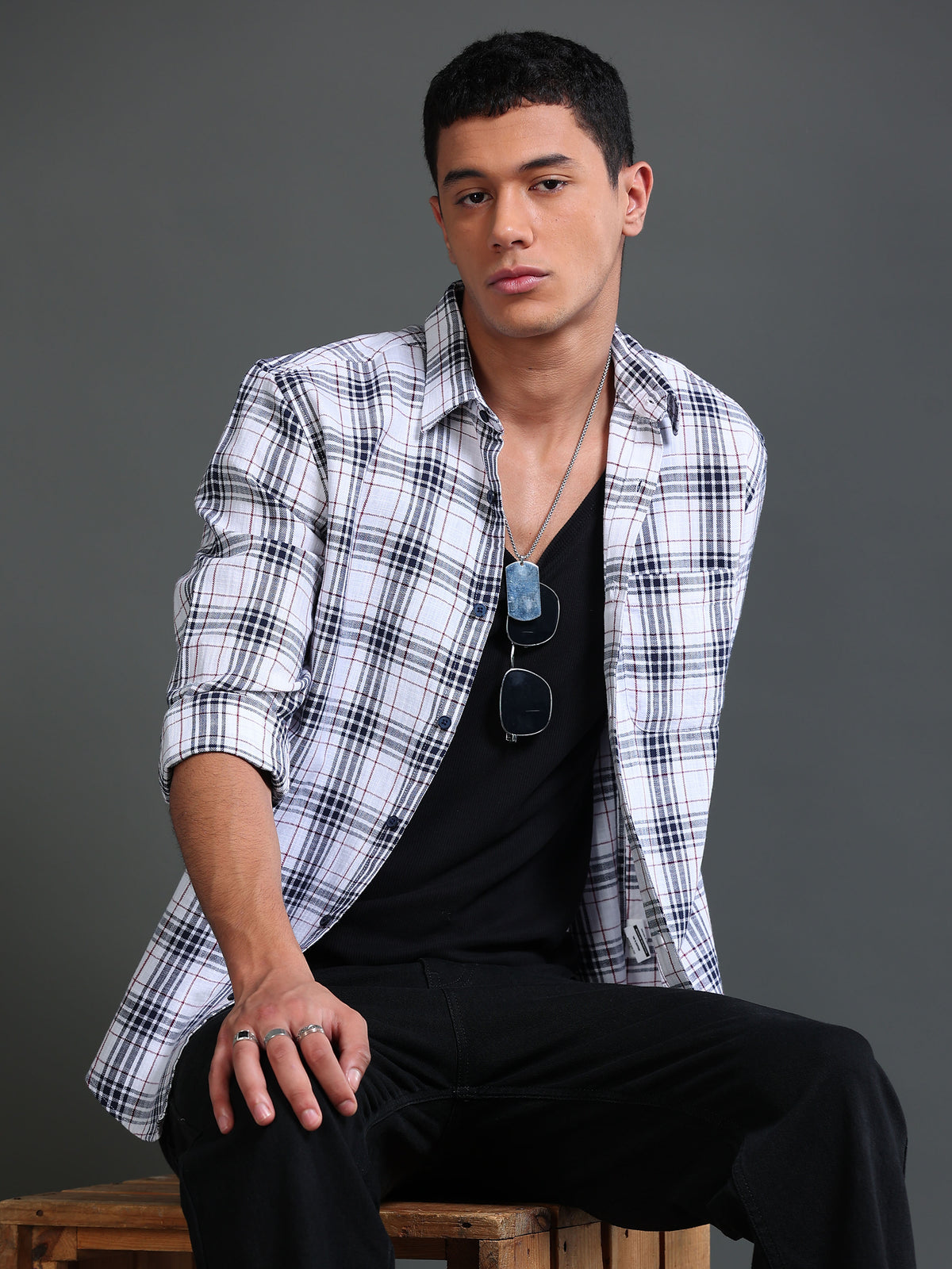 Men Herringbone Checks Shirts