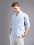 Men Smart Fit Vertical Striped Button-Down Collar Cotton Casual Shirt