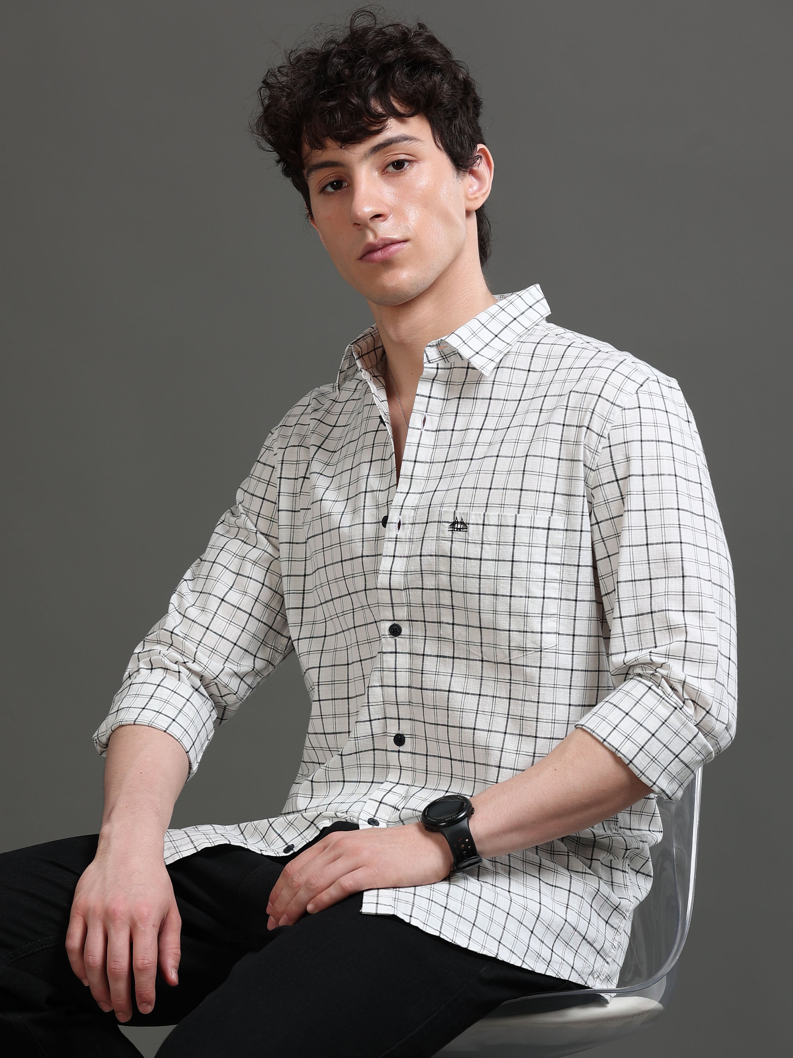 Men Smart Slim Fit Windowpane Checks Checked Casual Shirt