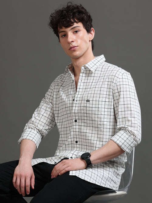 Men Smart Slim Fit Windowpane Checks Checked Casual Shirt