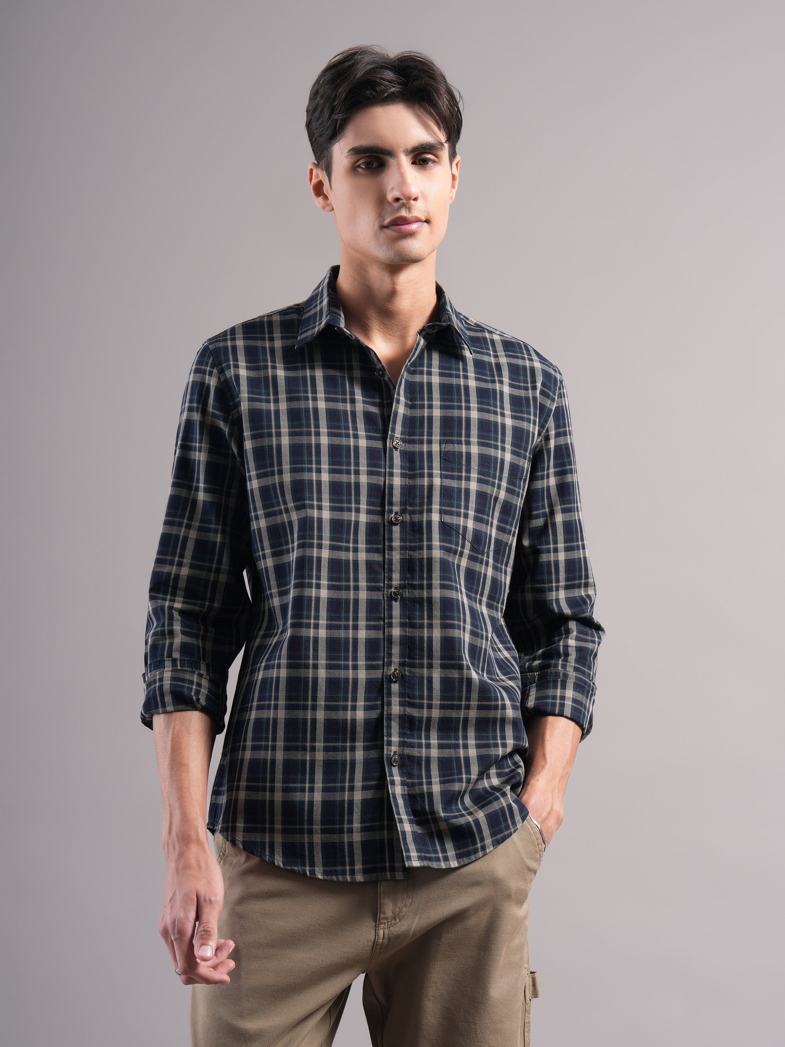 Men Smart Slim Fit Tartan Checks Checked Casual Shirt