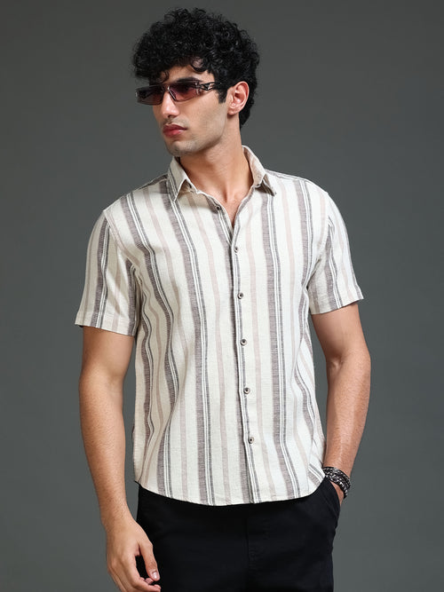 Men's Cotton Linen Dobby Stripes Shirt