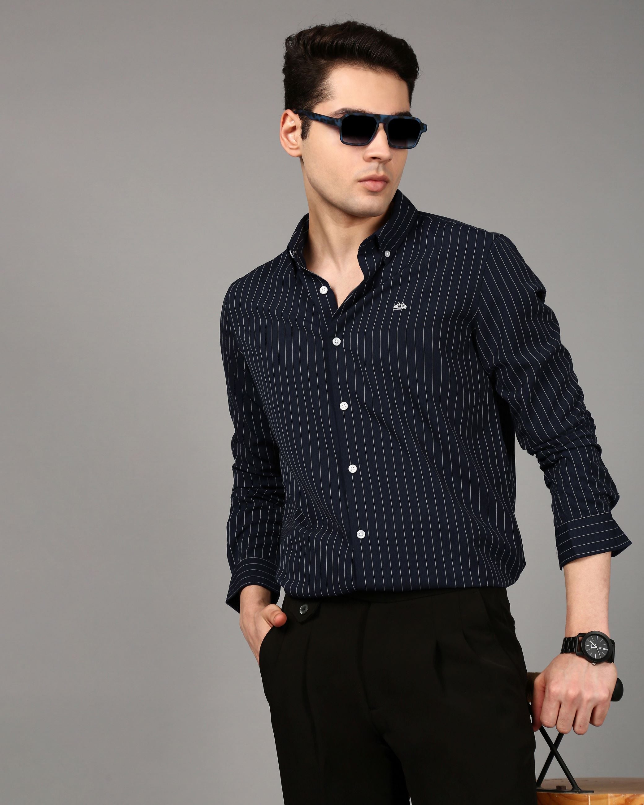 Comfort Slim Fit Vertical Striped Button-Down Collar Casual Shirt