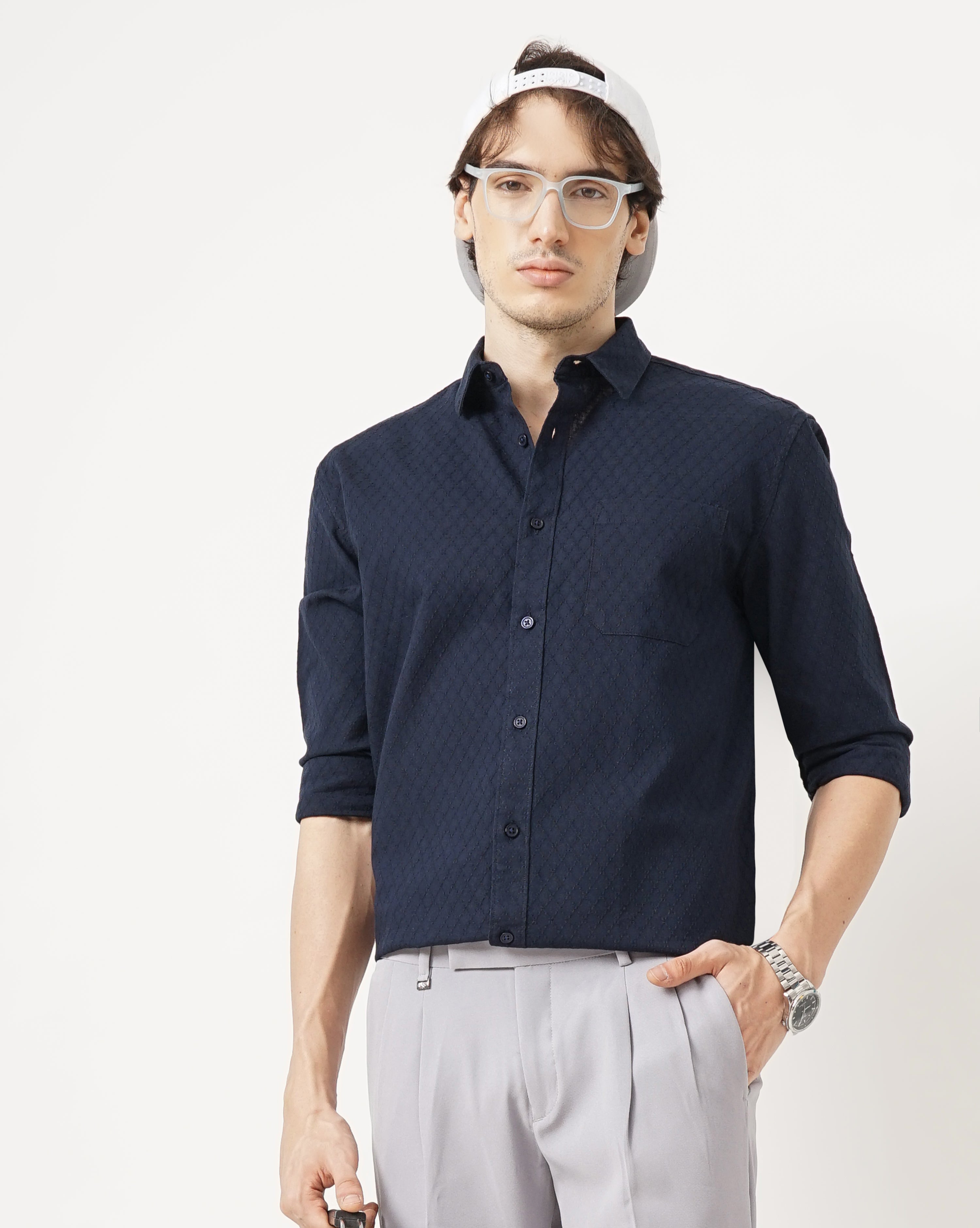 MEN'S SELF DESIGN REGULAR FIT SHIRT