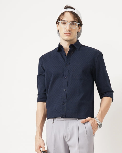 MEN'S SELF DESIGN REGULAR FIT SHIRT