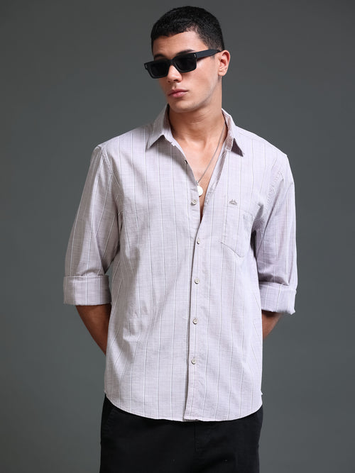 Men's Oxford Stripes Taupe Shirt