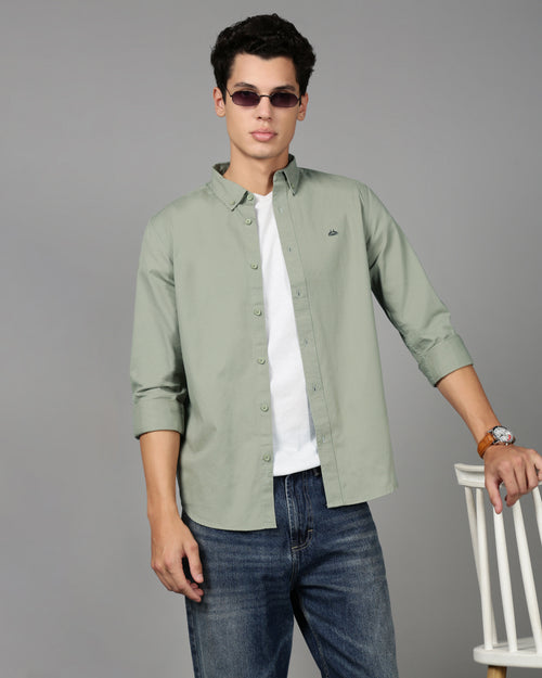 Men Smart Slim Fit Solid Button-Down Collar Cotton Casual Shirt