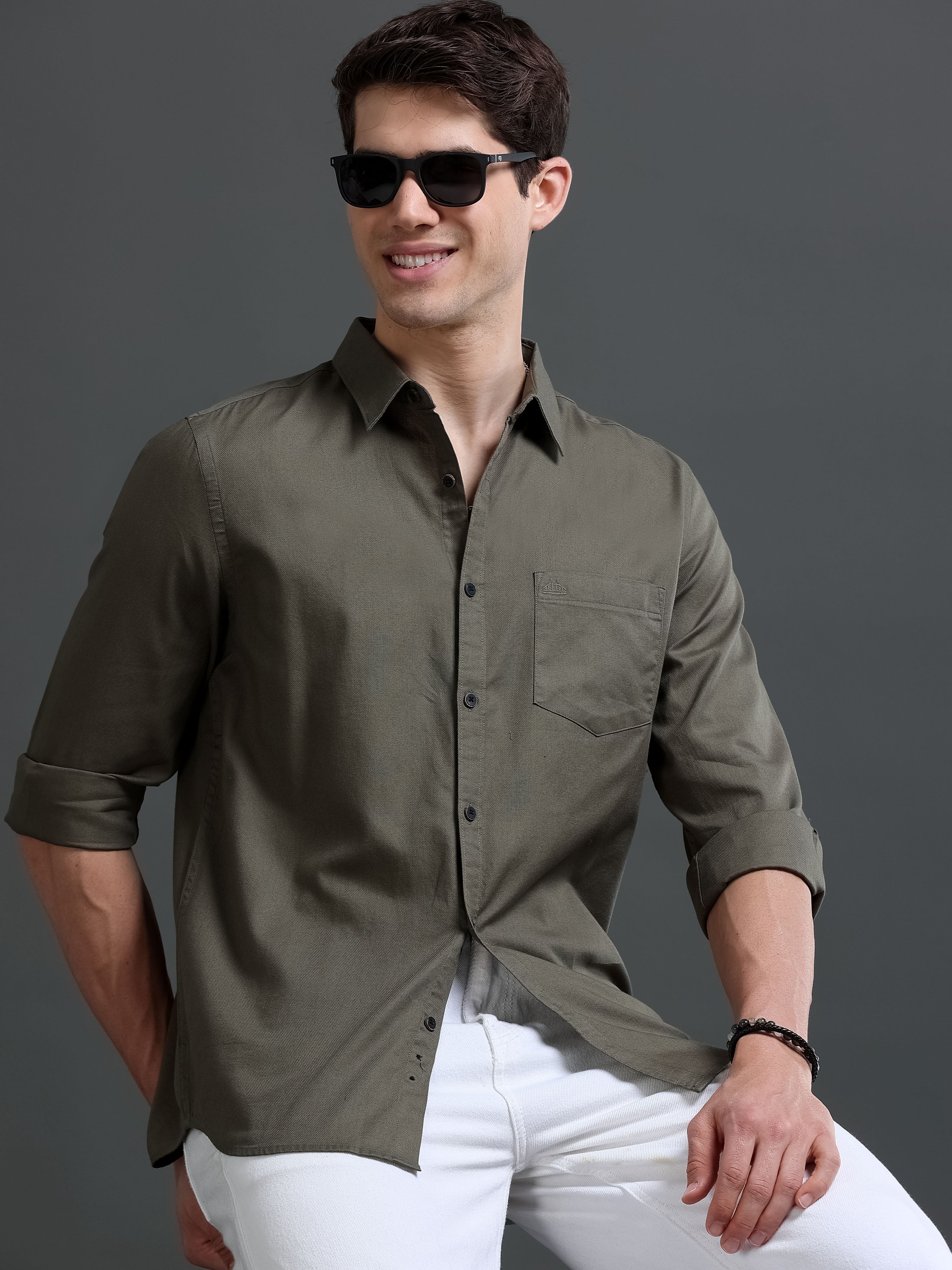 Men's Bird Eye Slim Fit  Dobby Shirt
