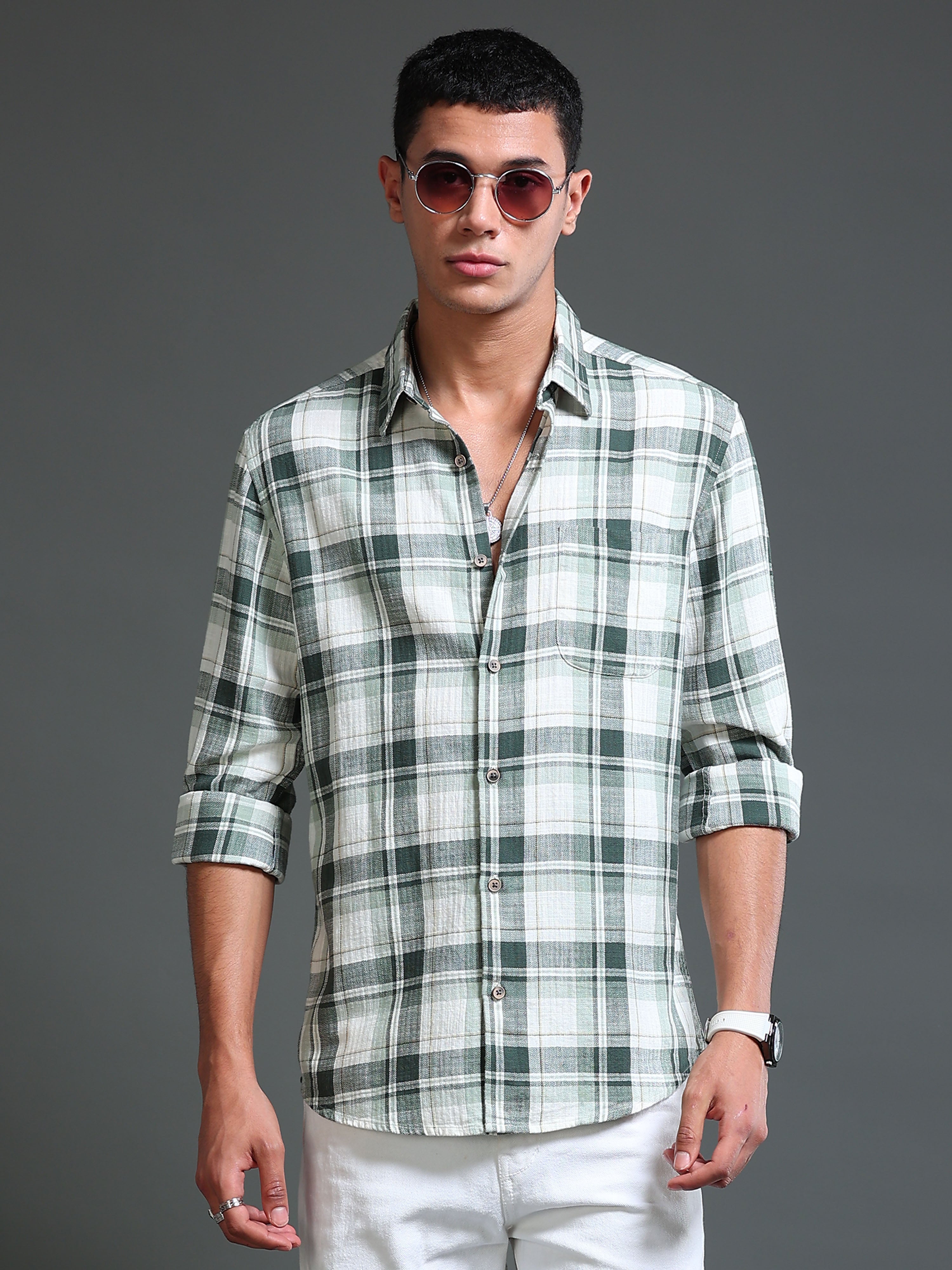 Men's Premium Oxford Checks Green Shirt