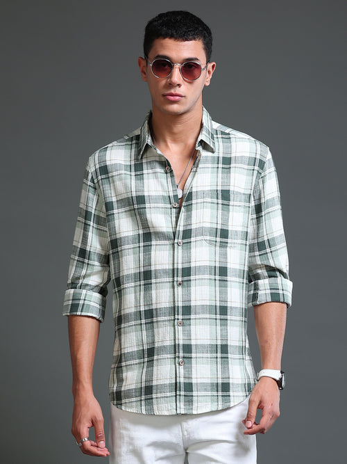 Men's Premium Oxford Checks Green Shirt