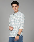 Men Smart Slim Fit Floral Printed Spread Collar Cotton Casual Shirt