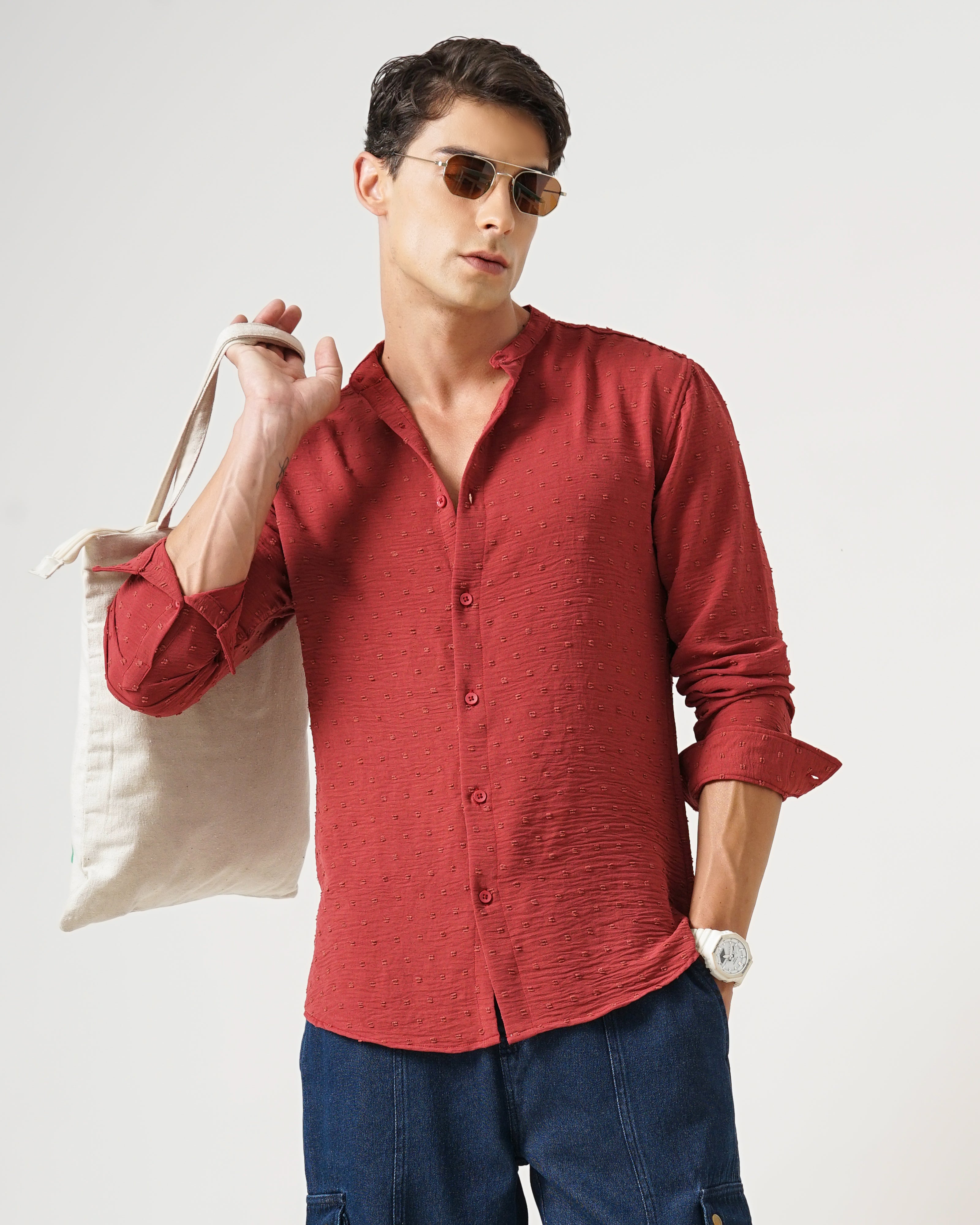 men's self design shirt