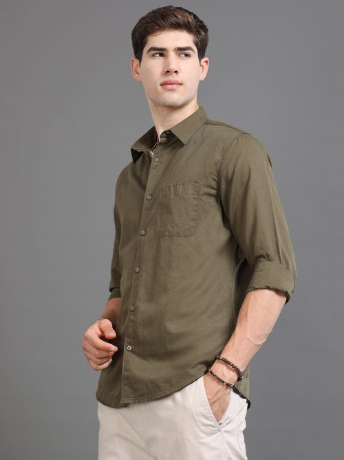 Men Smart Cotton Linen Slim Fit Shirt