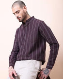 Men Comfort Button-Down Collar Vertical Striped Cotton Casual Shirt