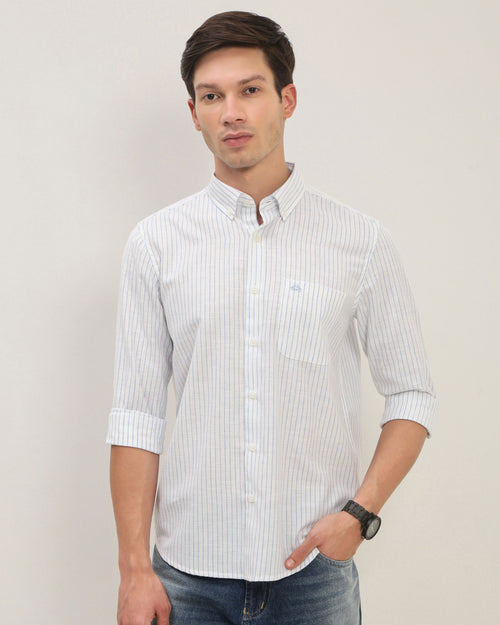 Smart Slim Fit Striped Button-Down Collar Cotton Casual Shirt