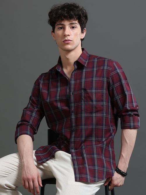 Men Smart Slim Fit Tartan Checks Checked Casual Shirt