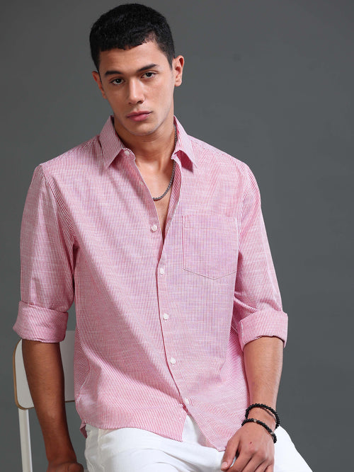 Men Stripes Red Shirts
