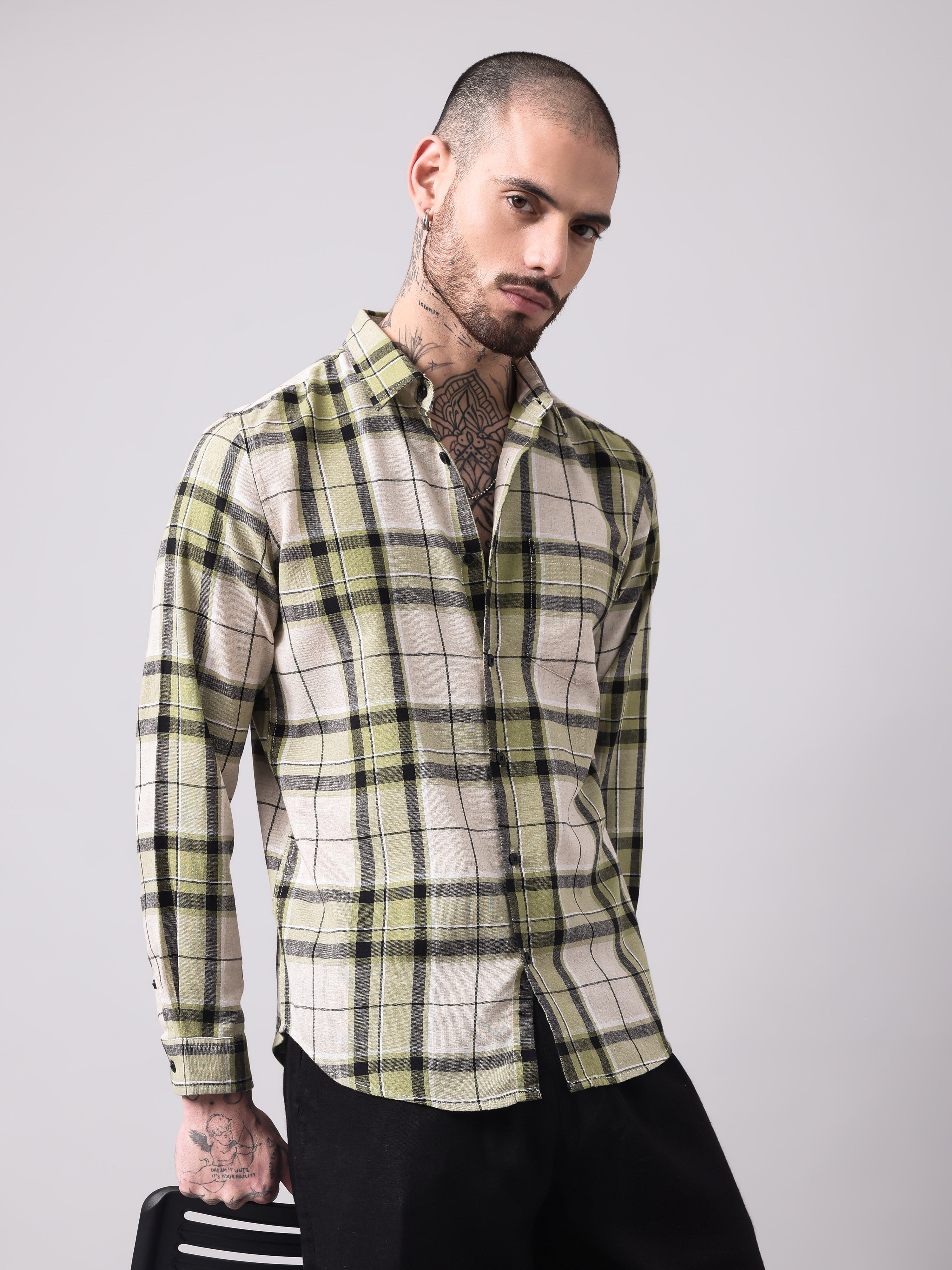 Cotton Linen Checks Casual Shirt