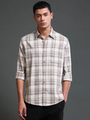 Men's Melange Twill Beige Checks Shirts