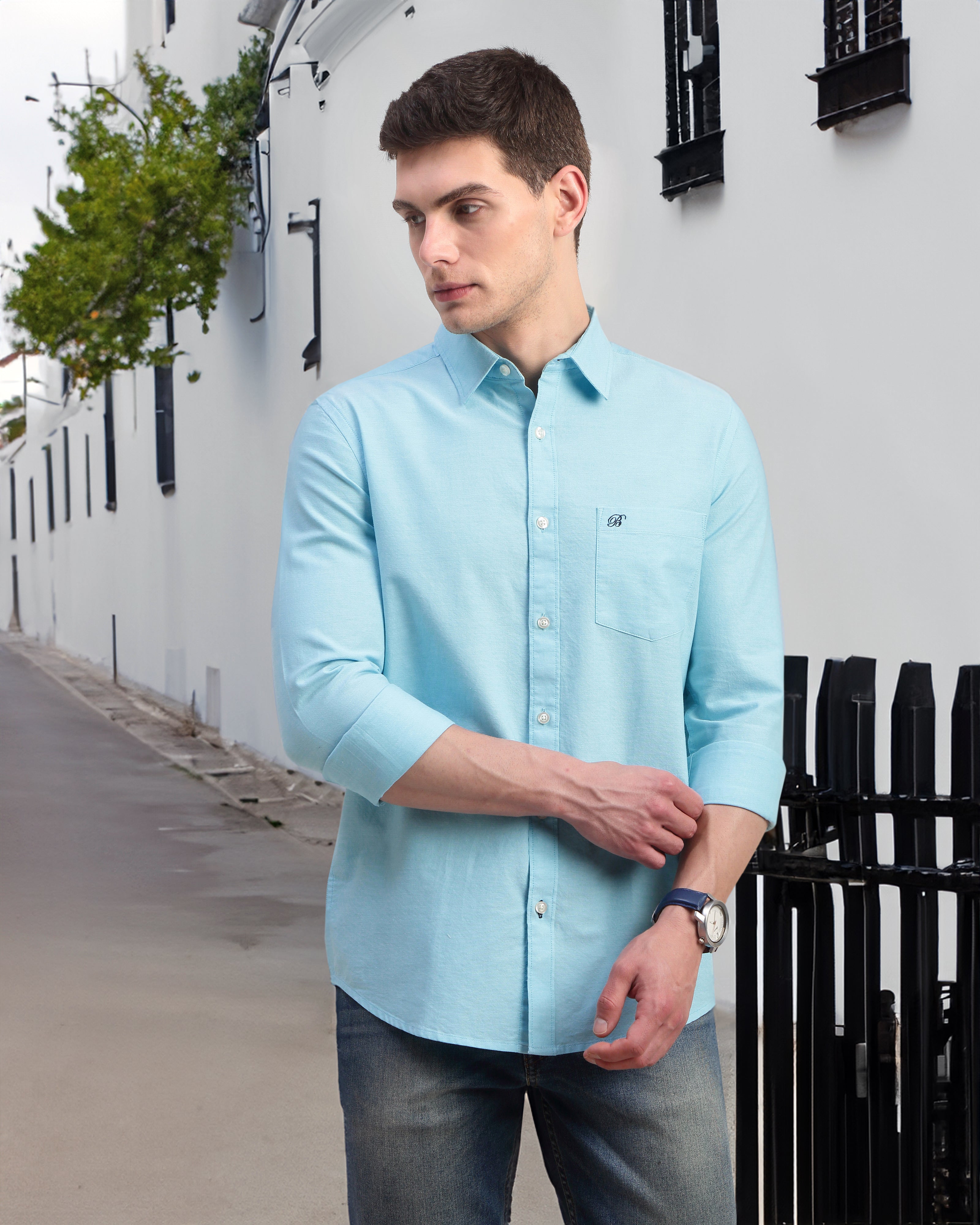 Men Slim Fit Oxford Cotton Casual Shirt
