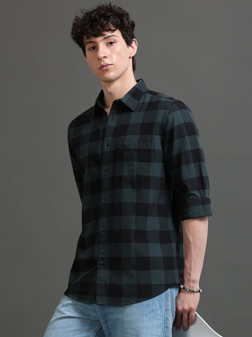 Men Smart Slim Fit Buffalo Checks Checked Casual Shirt