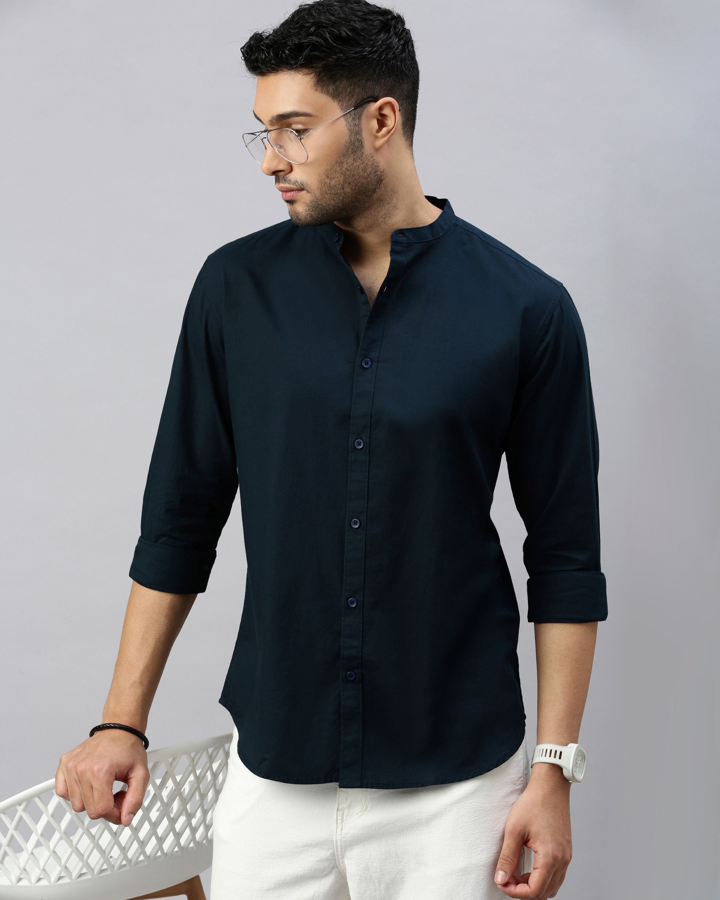MEN'S SOLID SHIRT WITH MANDARIN COLLAR