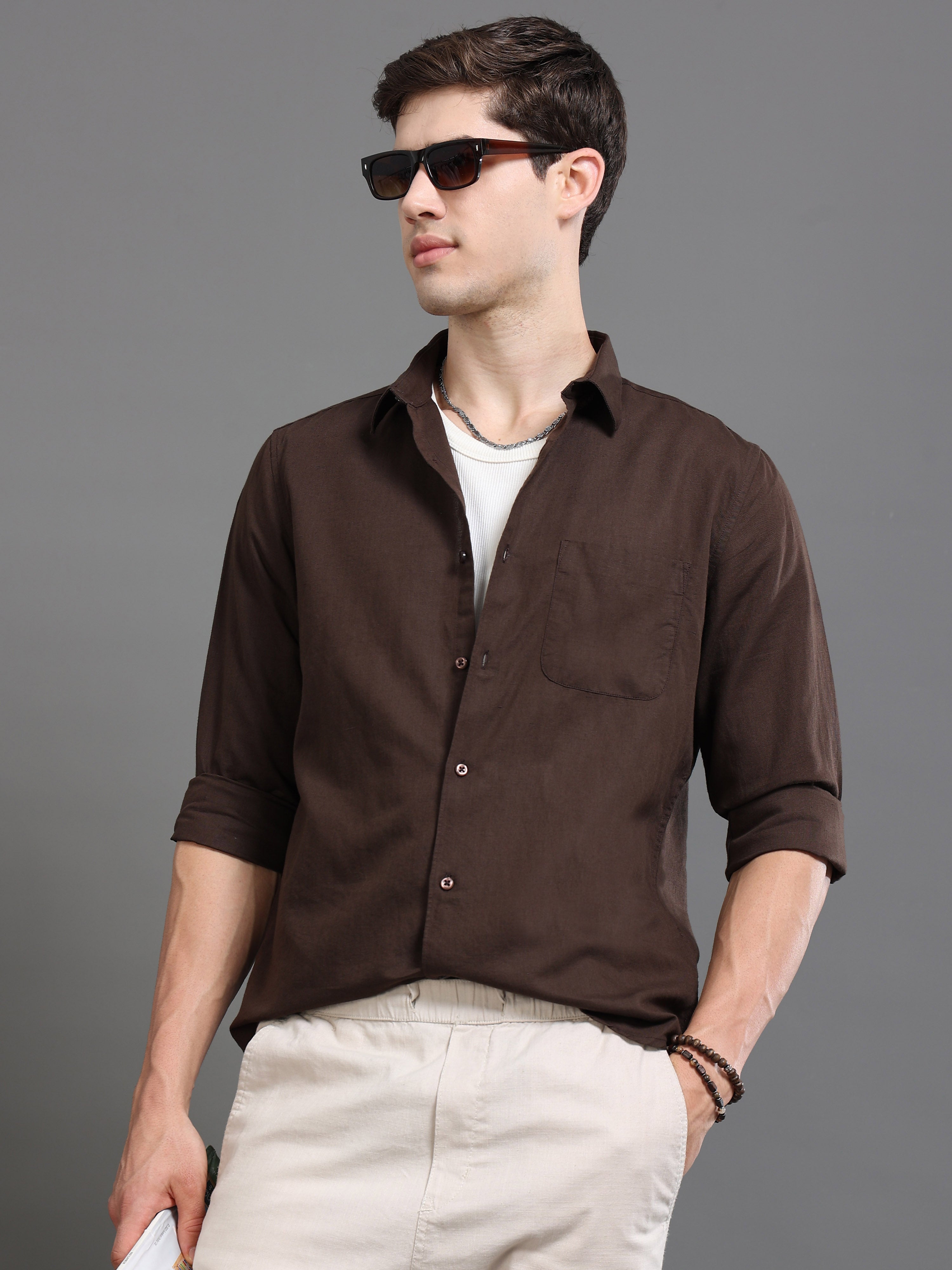 Men Smart Cotton Linen Slim Fit Shirt