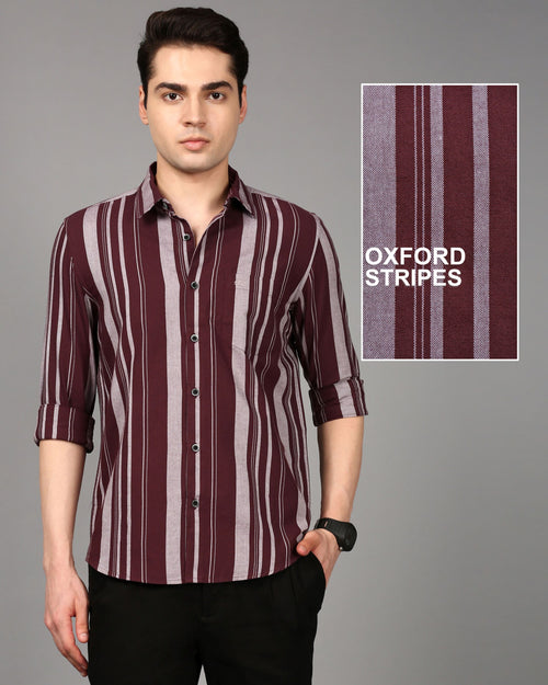 Men Comfort Slim Fit Vertical Striped Spread Collar Cotton Casual Shirt