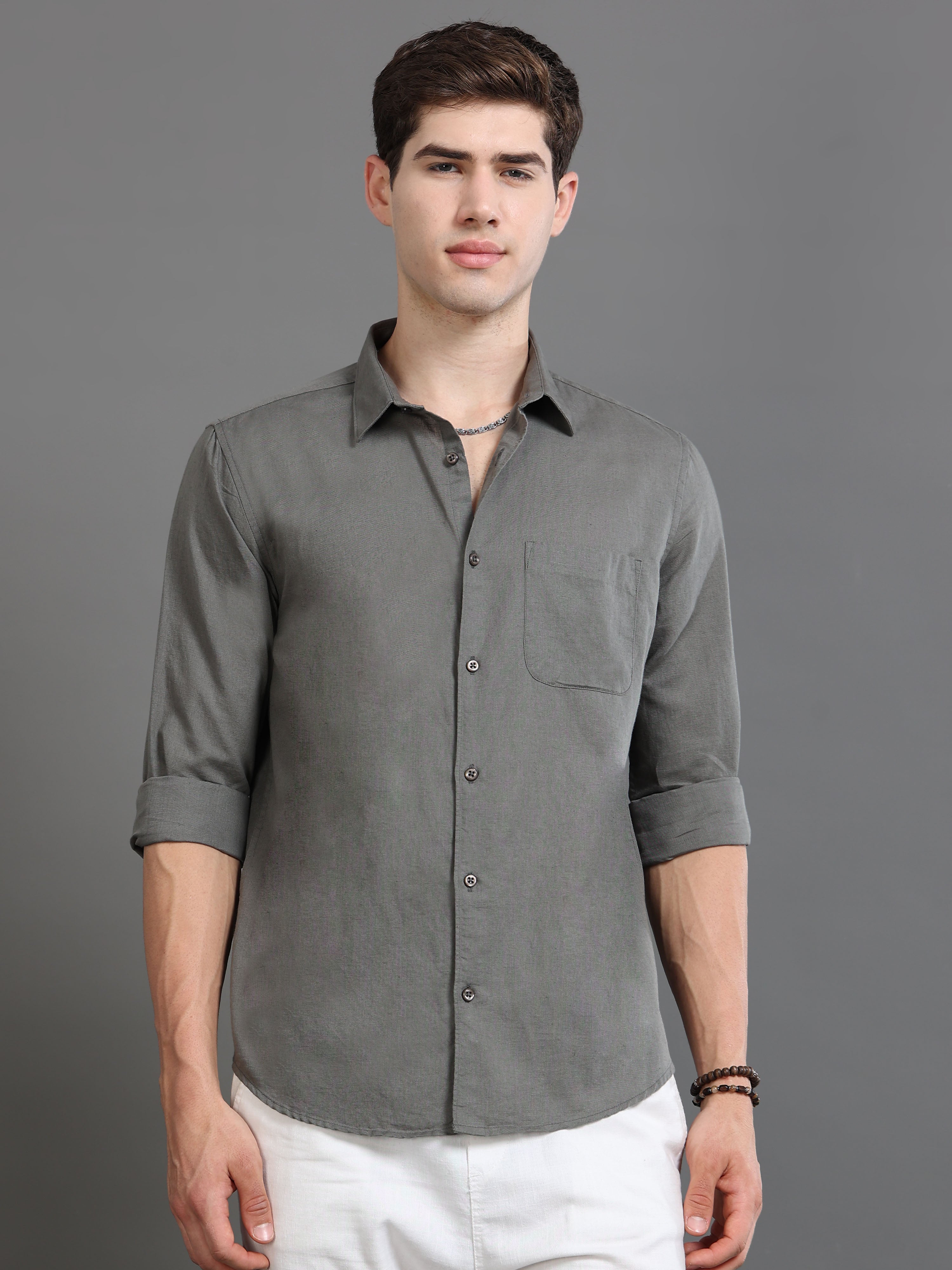 Men Smart Cotton Linen Slim Fit Shirt