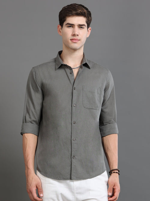 Men Smart Cotton Linen Slim Fit Shirt