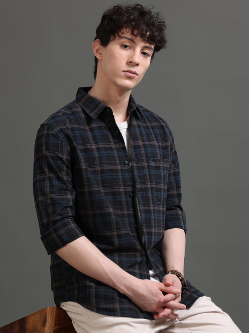 Men Smart Slim Fit Tartan Checks Checked Casual Shirt