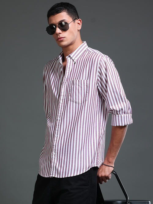 Men Stripes Red Shirts